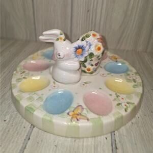 Vtg Easter Egg Plate Bunny Salt n Pepper Shakers Deviled Egg Plate Egg Display